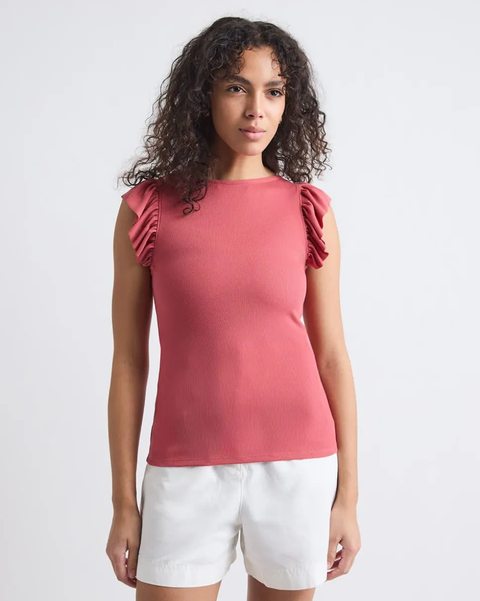 Short-Flutter-Sleeve Crew-Neck Top