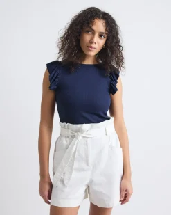 Short-Flutter-Sleeve Crew-Neck Top
