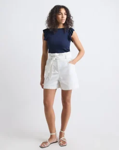 Short-Flutter-Sleeve Crew-Neck Top