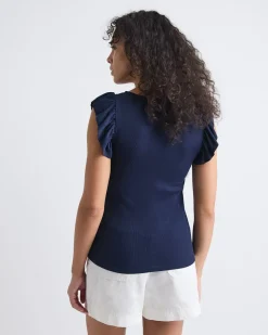 Short-Flutter-Sleeve Crew-Neck Top