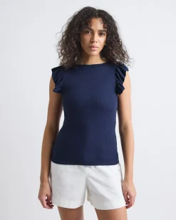 Short-Flutter-Sleeve Crew-Neck Top