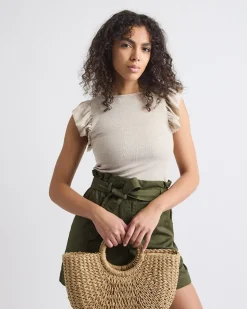 Short-Flutter-Sleeve Crew-Neck Top