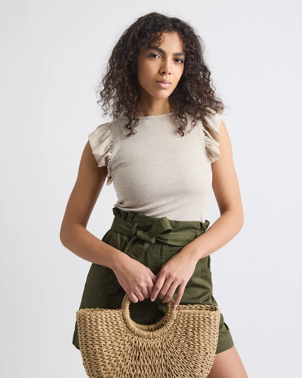 Short-Flutter-Sleeve Crew-Neck Top