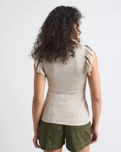 Short-Flutter-Sleeve Crew-Neck Top