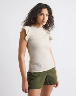 Short-Flutter-Sleeve Crew-Neck Top