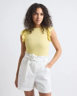 Short-Flutter-Sleeve Crew-Neck Top