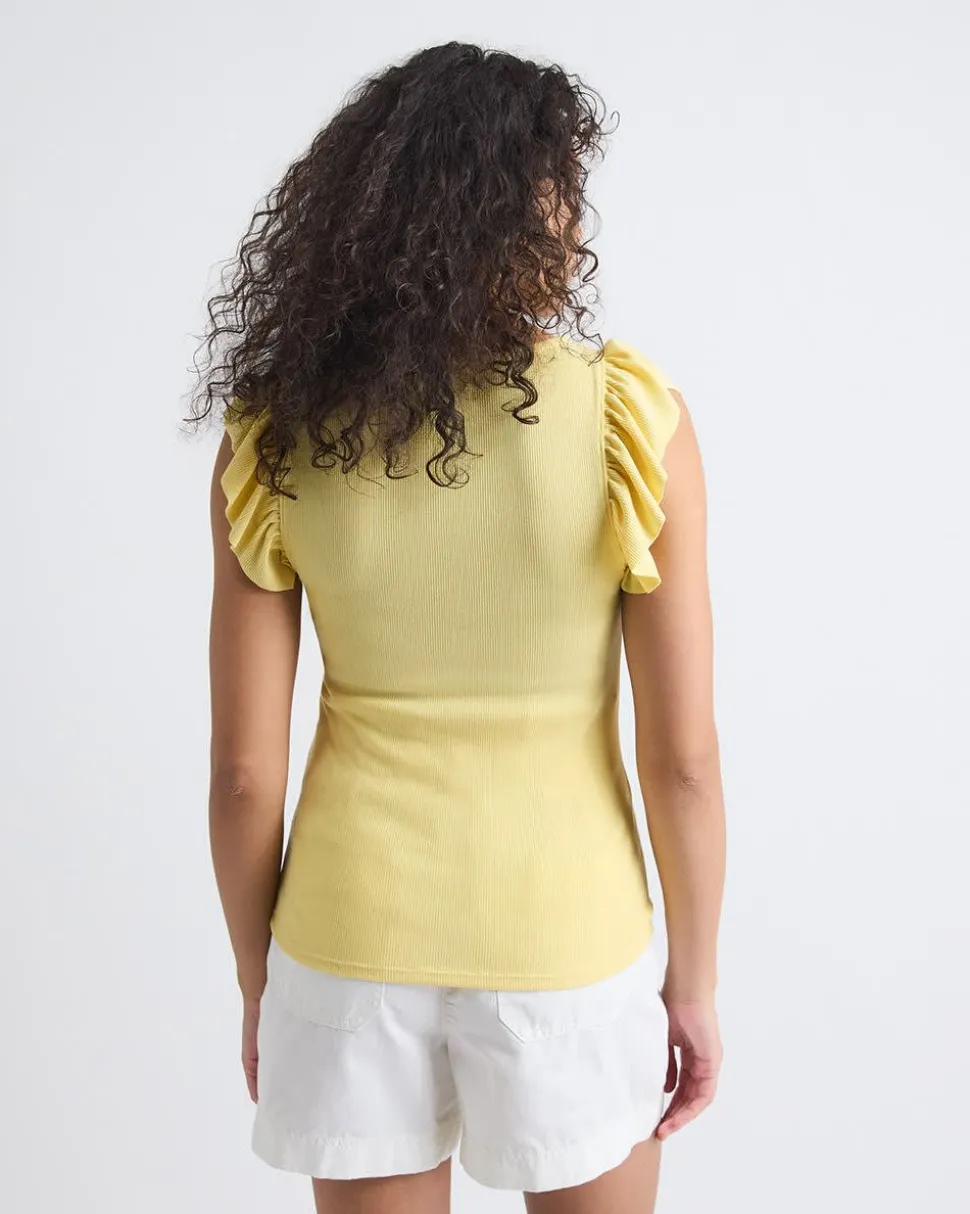 Short-Flutter-Sleeve Crew-Neck Top