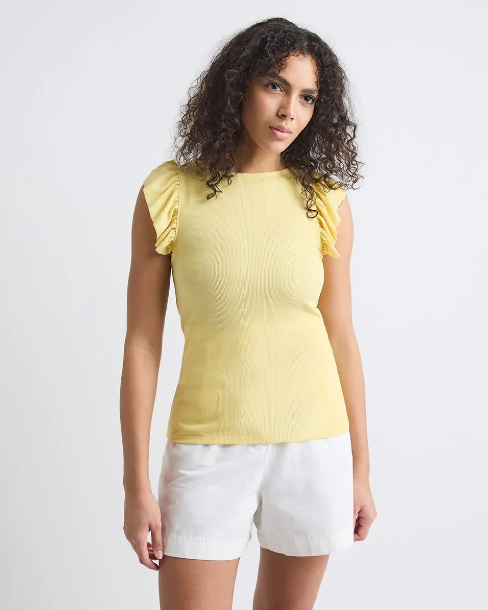Short-Flutter-Sleeve Crew-Neck Top