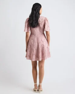 Short-Flutter-Sleeve Fit and Flare Novelty Dress