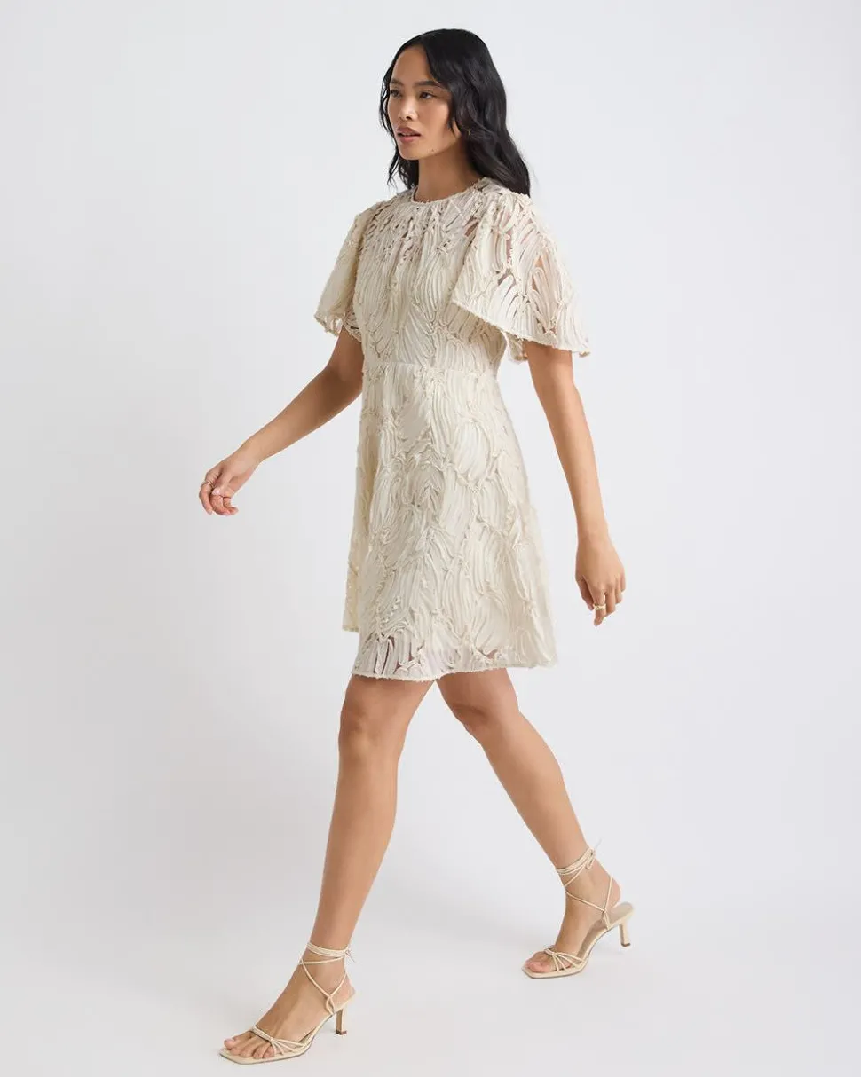Short-Flutter-Sleeve Fit and Flare Novelty Dress