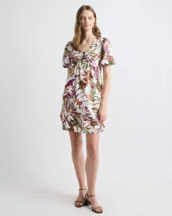 Short-Puffy-Sleeve V-Neck Fluid Mini Dress