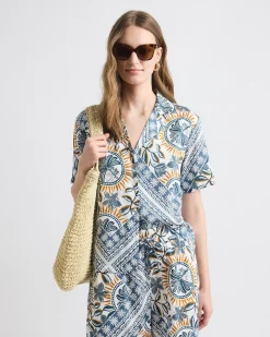 Short-Sleeve Buttoned-Down Satin Blouse