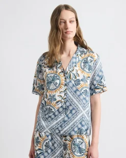 Short-Sleeve Buttoned-Down Satin Blouse