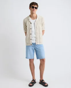 Short-Sleeve Buttoned-Down Argyle Sweater with Camp Collar