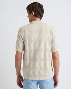 Short-Sleeve Buttoned-Down Argyle Sweater with Camp Collar