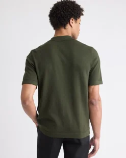 Short-Sleeve Buttoned-Down Textured Sweater with Shirt Collar