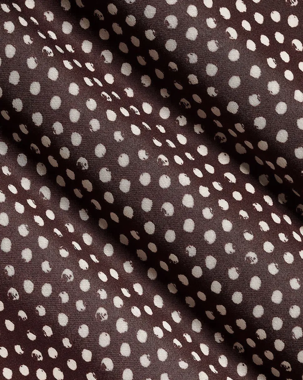 Short-Sleeve Buttoned-Down Dotted Satin Blouse