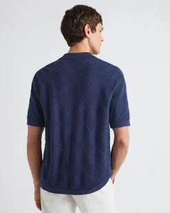 Short-Sleeve Buttoned-Down Argyle Sweater with Camp Collar