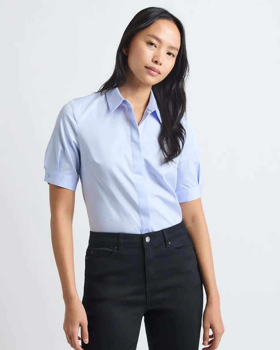 Short-Sleeve Buttoned-Down Poplin Blouse