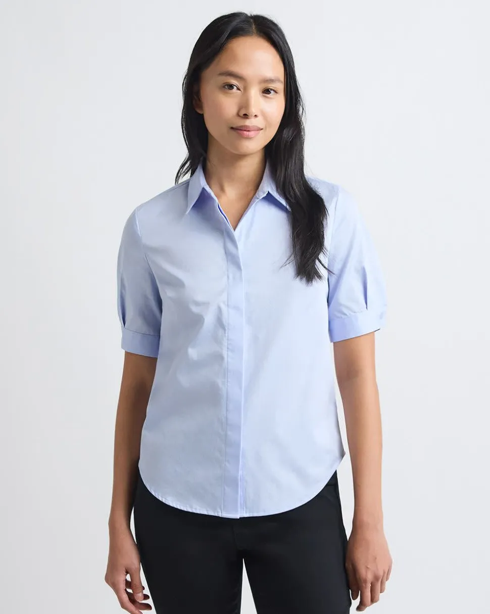 Short-Sleeve Buttoned-Down Poplin Blouse