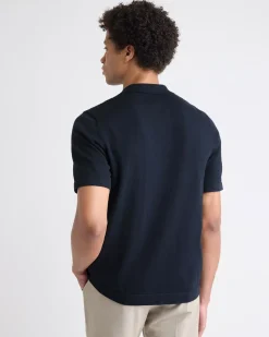 Short-Sleeve Buttoned-Down Textured Sweater with Shirt Collar