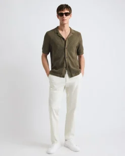 Short-Sleeve Buttoned-Down Argyle Sweater with Camp Collar
