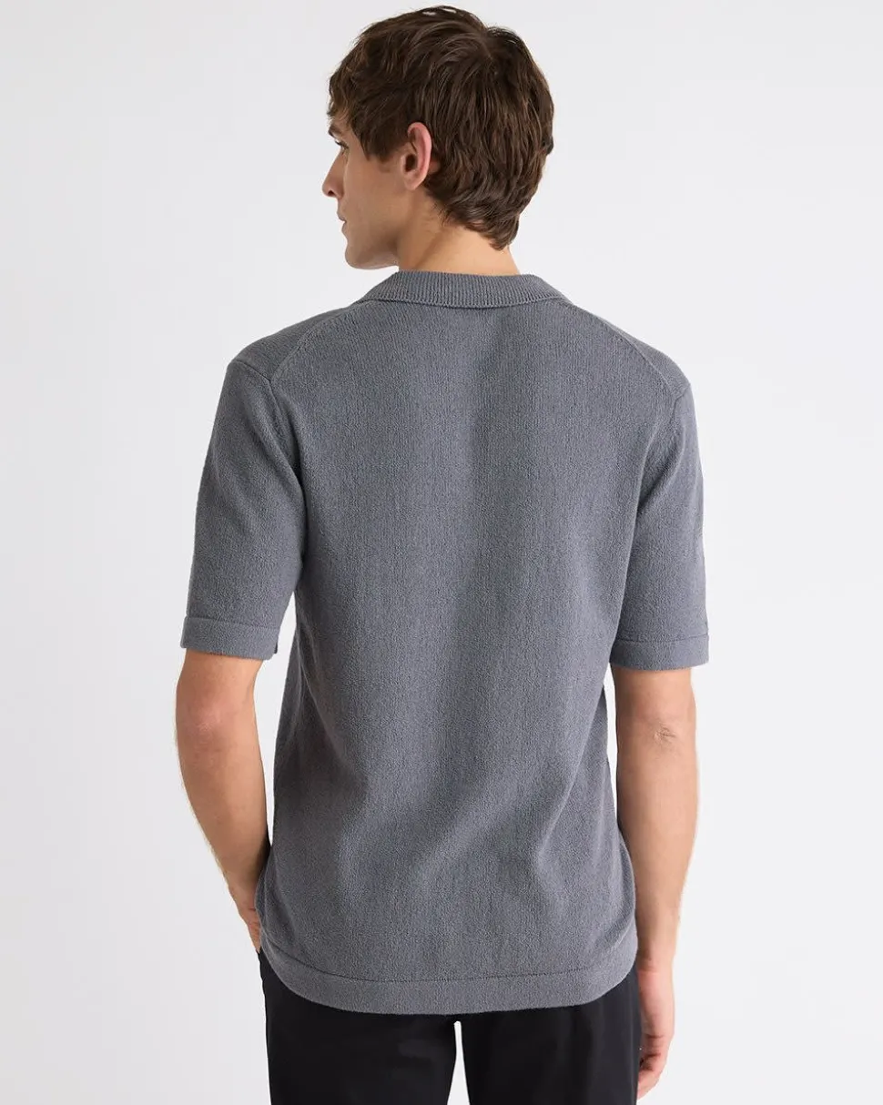 Short-Sleeve Buttoned-Down Sweater with Camp Collar