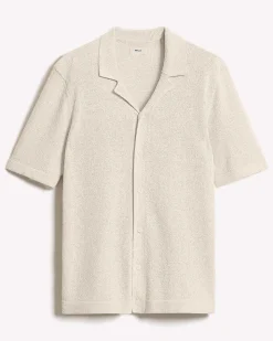 Short-Sleeve Buttoned-Down Sweater with Camp Collar