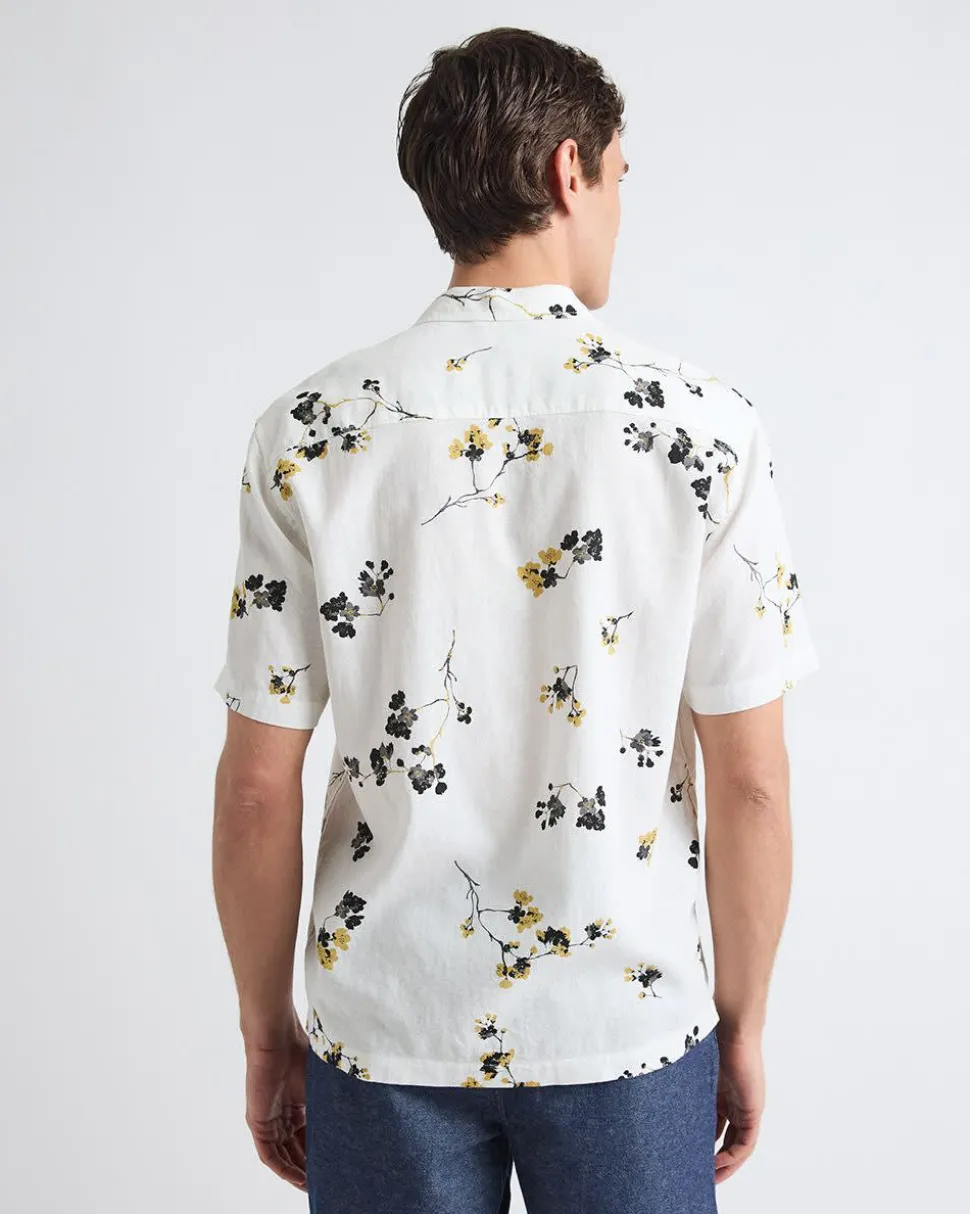 Short-Sleeve Camp-Collar Cropped Shirt with Floral Print