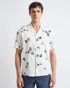 Short-Sleeve Camp-Collar Cropped Shirt with Floral Print