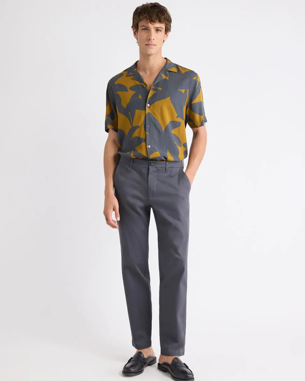 Short-Sleeve Camp-Collar Shirt with Foliage Pattern