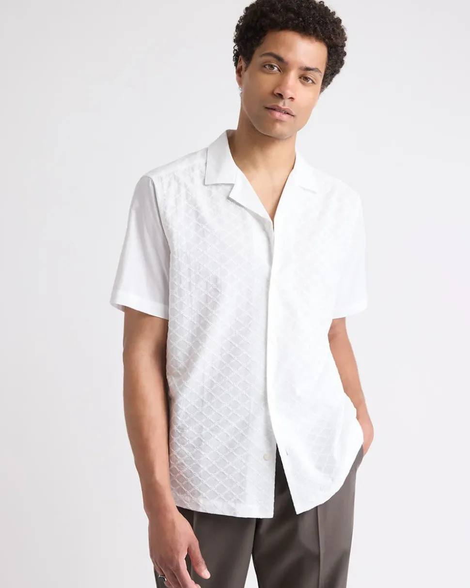 Short-Sleeve Camp-Collar Shirt with Embroidered Details
