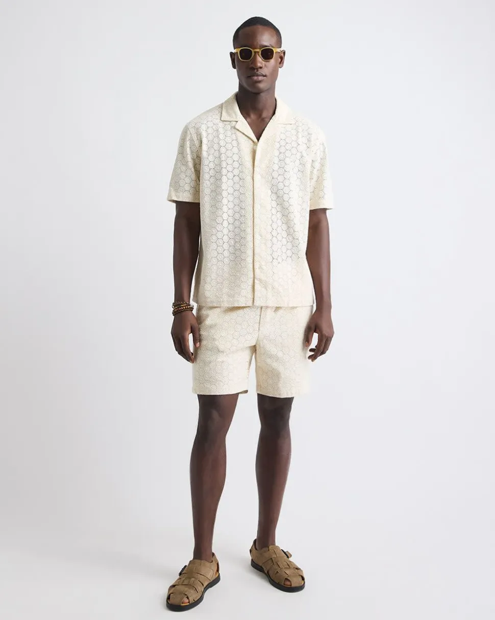 Short-Sleeve Camp-Collar Shirt with Embroidered Details