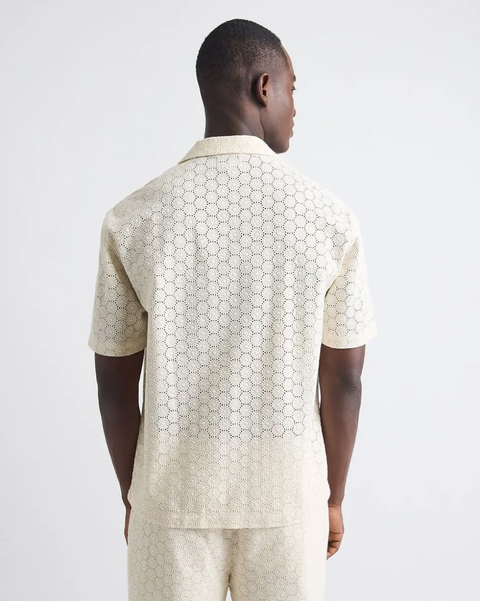 Short-Sleeve Camp-Collar Shirt with Embroidered Details