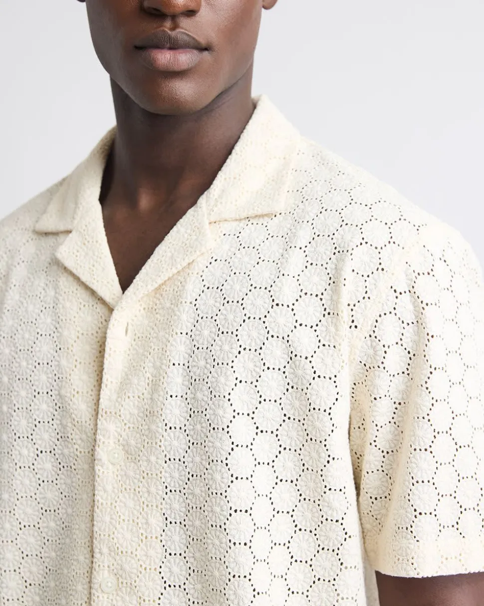 Short-Sleeve Camp-Collar Shirt with Embroidered Details