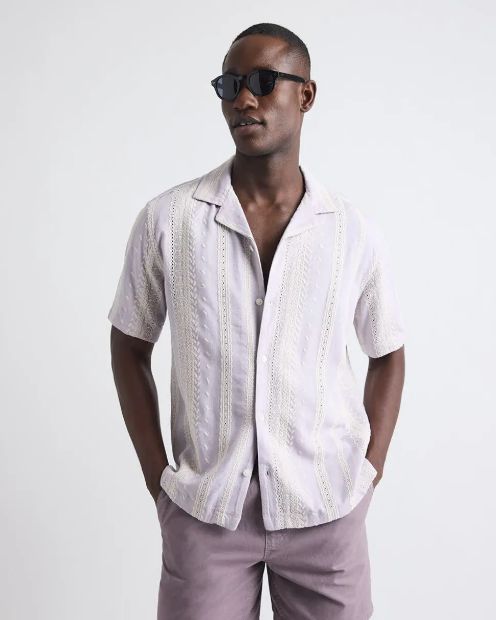 Short-Sleeve Camp-Collar Shirt with Embroidered Details