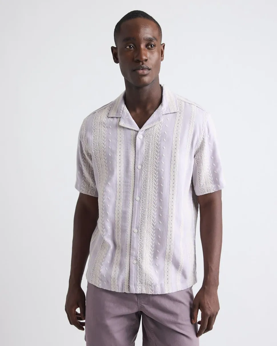 Short-Sleeve Camp-Collar Shirt with Embroidered Details