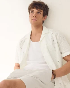 Short-Sleeve Camp-Collar Shirt with Embroidered Details