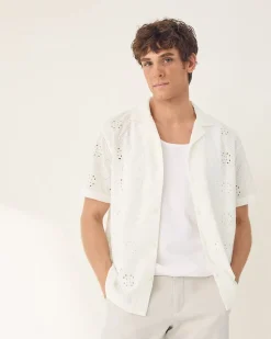 Short-Sleeve Camp-Collar Shirt with Embroidered Details