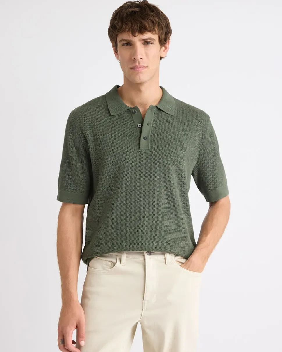 Short-Sleeve Cotton Polo with Fancy Stitches