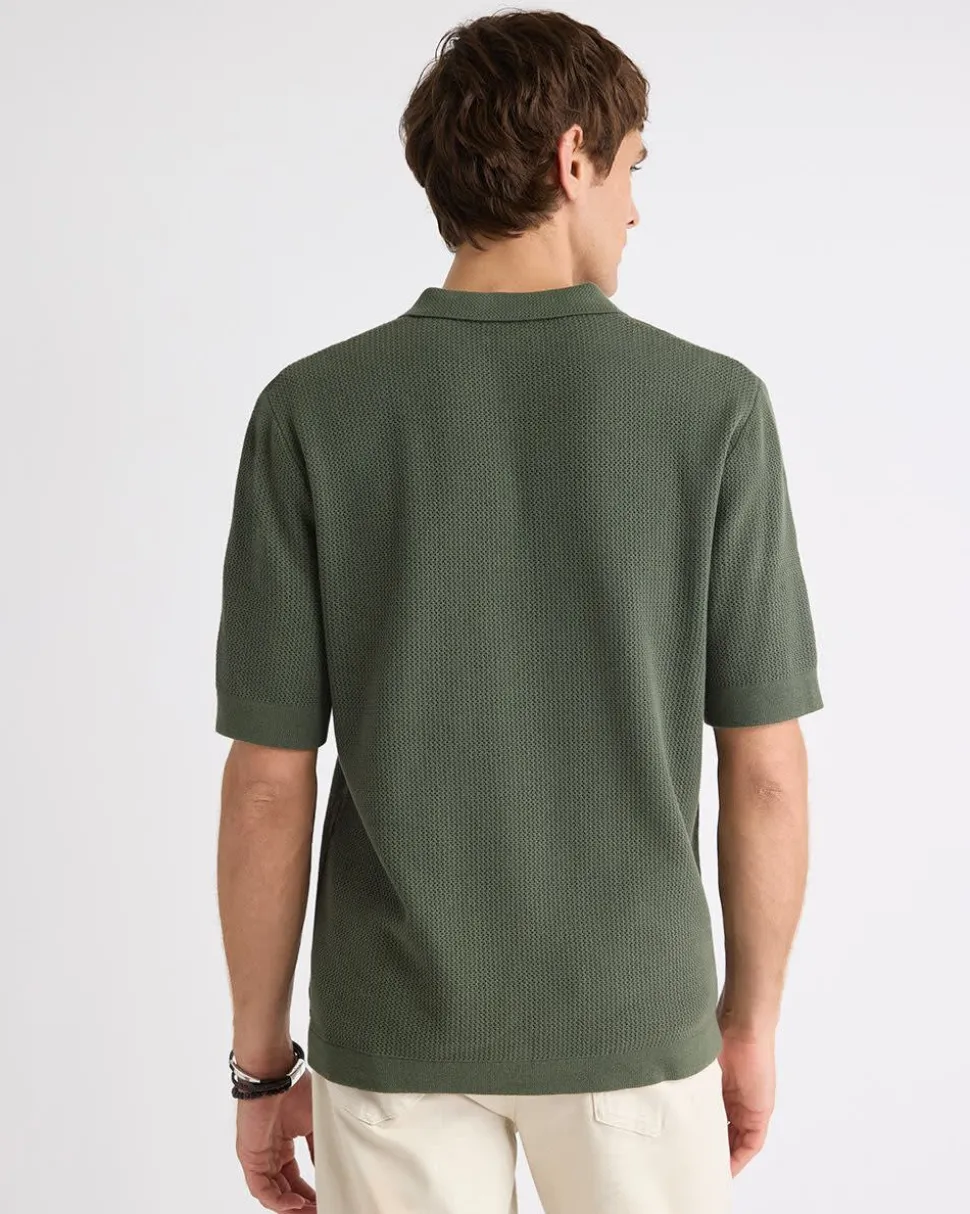 Short-Sleeve Cotton Polo with Fancy Stitches