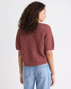 Short-Sleeve Crew-Neck Boxy Sweater in Fancy Stitches