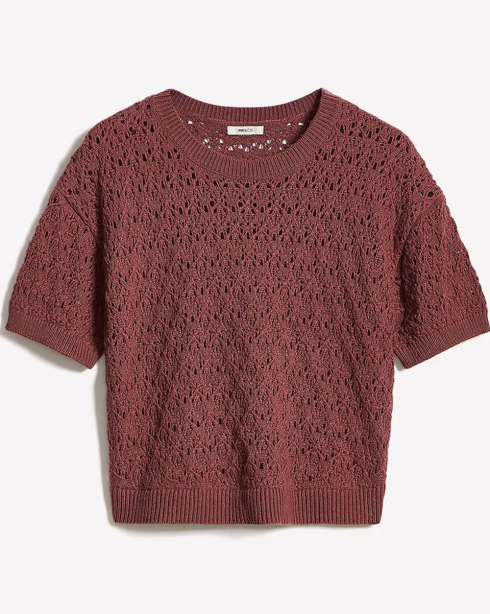 Short-Sleeve Crew-Neck Boxy Sweater in Fancy Stitches