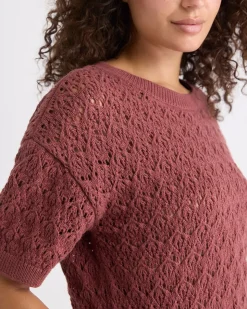 Short-Sleeve Crew-Neck Boxy Sweater in Fancy Stitches