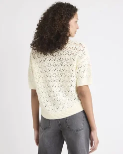 Short-Sleeve Crew-Neck Boxy Sweater in Fancy Stitches