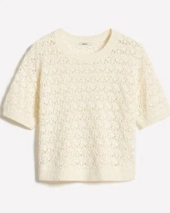 Short-Sleeve Crew-Neck Boxy Sweater in Fancy Stitches