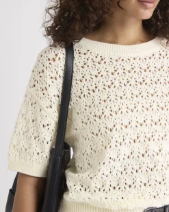 Short-Sleeve Crew-Neck Boxy Sweater in Fancy Stitches