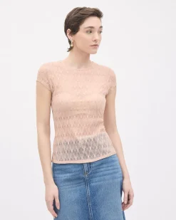 Short-Sleeve Crew-Neck Lace Top