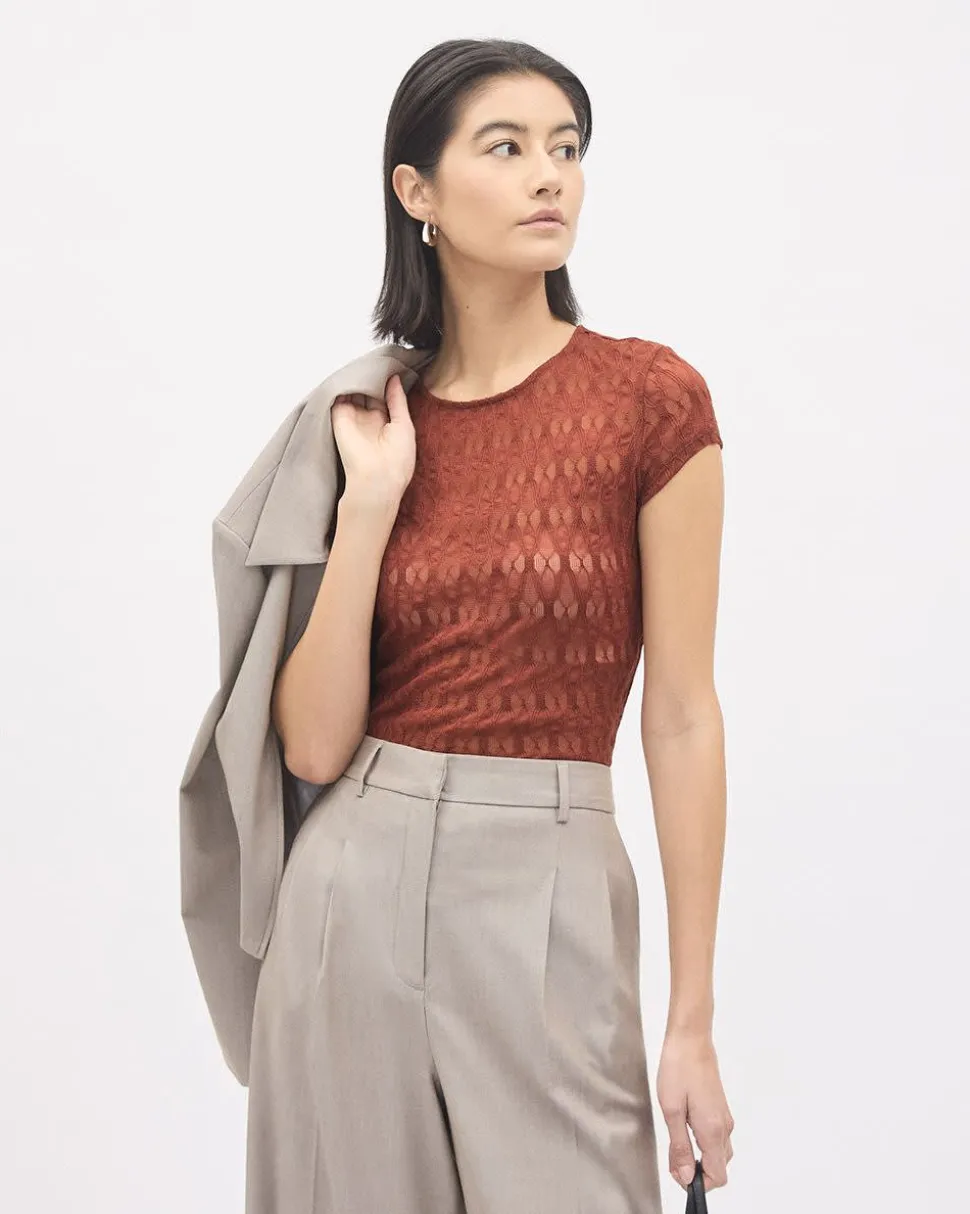 Short-Sleeve Crew-Neck Lace Top
