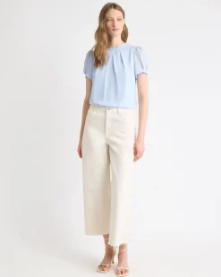 Short-Sleeve Crew-Neck Mix-Media Blouse